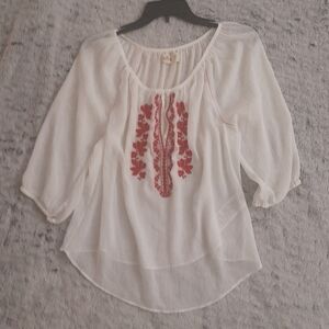 Hollister Longsleeve Blouse, size M, White top and Red embroidery